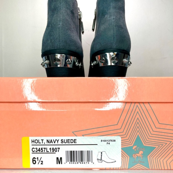 Sam Edelman Suede Leather Ankle Boots Low Heel Side Zipper Pointy Toe Grey Navy - Picture 6 of 8